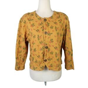 Vintage 90s Michael G Mustard Yellow Floral Button Front Top M